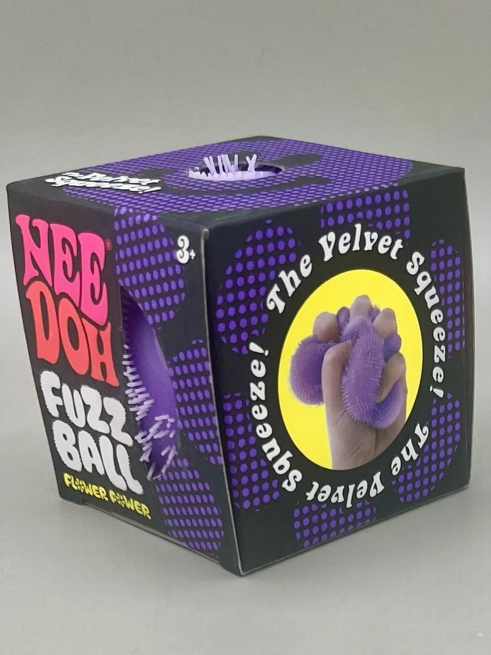 Authentic NEEDOH Fuzz Ball Flower Power PURPLE 💜 The Velvet Squeeze Squishy NEW